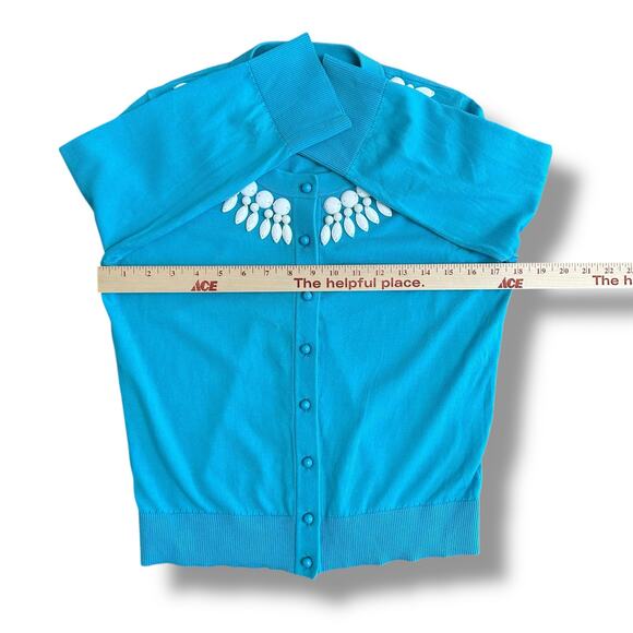 Kate Spade Embellished Cardigan Sweater Turquoise Blue Size M - Picture 3 of 9
